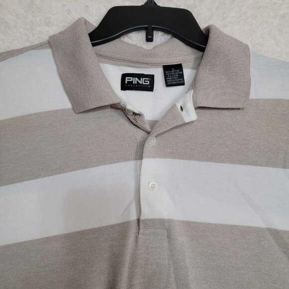 Ping Collection Mens Striped Polo Shirt Beige & White 58% Cotton 39 Polyester Si - Picture 5 of 10